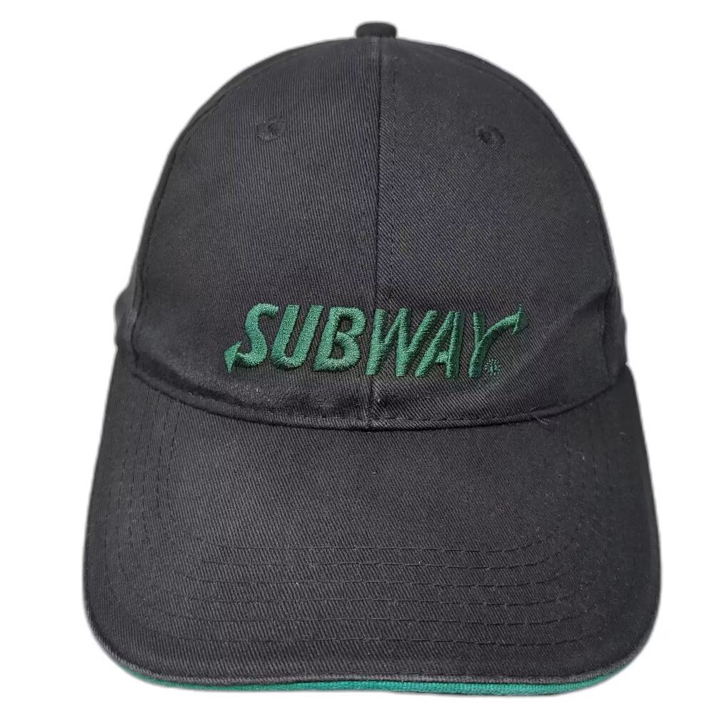Subway Baseball Cap Hat Black Green OS Embroidered Strapback Cotton Adjustable